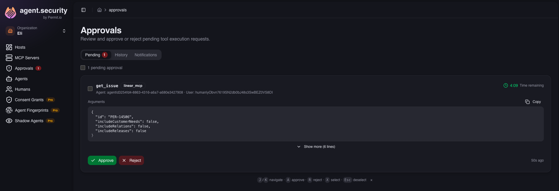 Approval queue with pending request